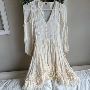 Free People Mini Dress - White Gauze Cotton Ruffle Lace LoveShackFancy vibe